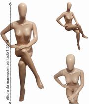 Manequim feminino adulto (pose sentada n.38)mão na cintura, cabeça ovo na cor bege