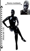 Manequim feminino adulto (Pose sentada veste n.38) Rosto moldado, mão na cintura na cor preto