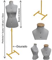 Manequim feminino (Busto costureira M.40) off-white + pedestal H na cor Golden.