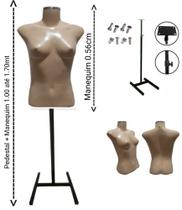 Manequim feminino (Busto magro n.36) bege c/ tampa de metal + pedestal H na cor preto - Ksouza Manequins