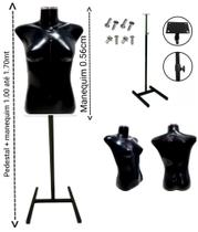 Manequim feminino (Busto magro P.36) preto com tampa de metal + pedestal costureira H na cor preto - Ksouza manequins