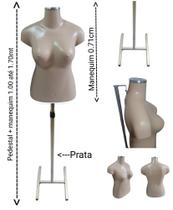 Manequim feminino (Busto plus size GG) bege com tampa e pedestal H na cor prata. - Ksouza manequins