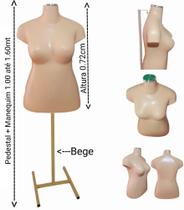 Manequim feminino (Busto plus size GG N.46) bege com tampa prata + pedestal H na cor bege.