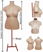 Manequim feminino (Busto plus size GG N.46) bege com tampa Rose + pedestal H na cor rose.