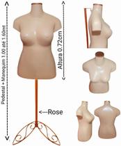 Manequim feminino (busto plus size GG N.46) Bege com tampa Rose + pedestal retro na cor Rose.