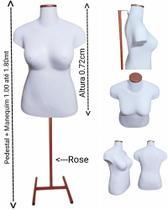 Manequim feminino (Busto plus size GG N.46) branco com tampa Rose + pedestal H na cor Rose