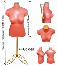 Manequim feminino (Busto Plus size GG N.46) Rose + pedestal retro na cor Golden Manequim feminino (Busto Plus size GG N.46) Rose + pedestal retro na cor Golden