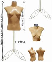 Manequim feminino (Busto Slim P.36) bege com tampa + pedestal retro na cor prata. Manequim feminino (Busto Slim P.36) bege com tampa + pedestal retro na cor prata.