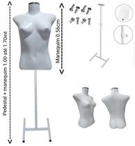Manequim feminino (busto Slim P.36) branco com tampa de metal + pedestal H costureira na cor branco