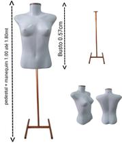 Manequim feminino (Busto Slim P. 36) branco com tampa rose + pedestal costureira na cor Rose Manequim feminino (Busto Slim P. 36) branco com tampa rose + pedestal costureira na cor Rose