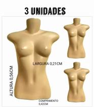 Manequim feminino (busto slim p.36) kit 3 unidades na cor bege