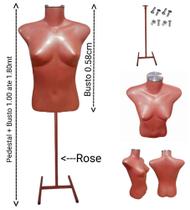 Manequim feminino (Busto Slim P. 36) Rose com tampa prata + pedestal H costureira Rose. Manequim feminino (Busto Slim P. 36) Rose com tampa prata + pedestal H costureira Rose.