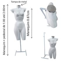 Manequim feminino(Meio corpo cinturinha N.36/38) com tampa de metal + pedestal na cor branca