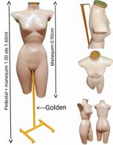 Manequim feminino (Meio corpo cinturinha N.36) bege com tampa golden + pedestal H golden Manequim feminino (Meio corpo cinturinha N.36) bege com tampa golden + pedestal H golden