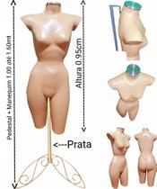 Manequim feminino (Meio corpo cinturinha N.36) bege com tampa prata + Pedestal retro prata. Manequim feminino (Meio corpo cinturinha N.36) bege com tampa prata + Pedestal retro prata.