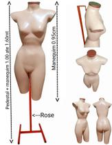 Manequim feminino (meio corpo cinturinha N.36) bege com tampa Rose + pedestal H na cor Rose.