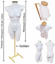 Manequim feminino (Meio corpo cinturinha N.36) branco com tampa Golden + pedestal H Golden.