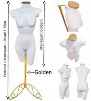 Manequim feminino (Meio corpo cinturinha N.36) branco com tampa Golden + pedestal retro Golden