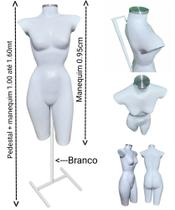 Manequim feminino (Meio corpo cinturinha N.36) branco com tampa prata + pedestal H na cor branco