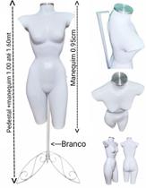 Manequim feminino (Meio corpo cinturinha N.36) branco com tampa prata + pedestal retro branco.