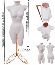Manequim feminino (meio corpo cinturinha N.36) branco com tampa Rose + pedestal Retro na cor Rose