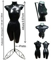 Manequim feminino (meio corpo cinturinha N.36) preto com tampa prata + pedestal retro na cor preto.