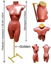 Manequim feminino (Meio corpo cinturinha N.36) Rose com tampa Golden + pedestal H Golden Manequim feminino (Meio corpo cinturinha N.36) Rose com tampa Golden + pedestal H Golden