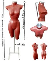 Manequim feminino (meio corpo cinturinha N.36) Rose com tampa prata + pedestal H na cor prata. Manequim feminino (meio corpo cinturinha N.36) Rose com tampa prata + pedestal H na cor prata.
