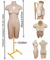 Manequim feminino (Meio corpo definido N.38) bege com tampa golden + pedestal H golden