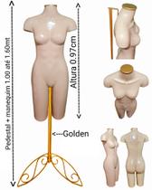 Manequim feminino (Meio corpo definido N.38) bege com tampa + pedestal retro na cor Golden dourado Manequim feminino (Meio corpo definido N.38) bege com tampa + pedestal retro na cor Golden dourado