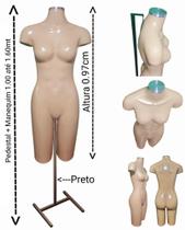 Manequim feminino (meio corpo definido n.38) bege com tampa prata + Pedestal H na cor preto. Manequim feminino (meio corpo definido n.38) bege com tampa prata + Pedestal H na cor preto.