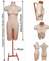 Manequim feminino (Meio corpo definido N.38) bege com tampa rose + pedestal H na cor Rose.