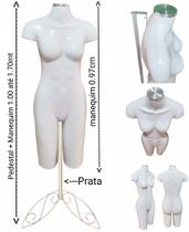 Manequim feminino (Meio corpo definido N.38) branco com tampa branca + pedestal retro prata. Manequim feminino (Meio corpo definido N.38) branco com tampa branca + pedestal retro prata.