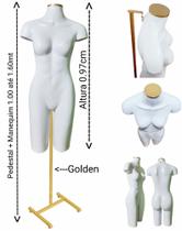 Manequim feminino (Meio corpo definido N.38) branco com tampa golden + pedestal H golden