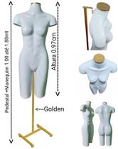 Manequim feminino (Meio corpo definido N.38) branco com tampa golden + pedestal H golden