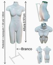 Manequim feminino (Meio corpo definido n.38 ) branco com tampa prata + pedestal H na cor branco