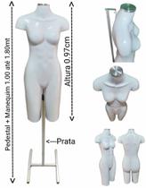 Manequim feminino (meio corpo definido N.38) branco com tampa prata + pedestal H na cor prata