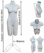 Manequim feminino (Meio corpo definido N.38) branco com tampa prata + pedestal retro branco. Manequim feminino (Meio corpo definido N.38) branco com tampa prata + pedestal retro branco.