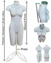 Manequim feminino (meio corpo definido n.38) branco com tampa prata + pedestal retro na cor prata.