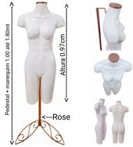 Manequim feminino (Meio corpo definido n.38) branco com tampa rose + pedestal retro na cor Rose.