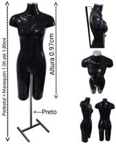 Manequim feminino (Meio corpo definido N.38) preto com tampa prata + pedestal H na cor preto Manequim feminino (Meio corpo definido N.38) preto com tampa prata + pedestal H na cor preto