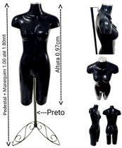 Manequim feminino (meio corpo definido n.38) preto com tampa prata + pedestal retro na cor preto.