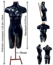 Manequim feminino (Meio corpo definido N.38) preto com tampa Rose + pedestal H Rose