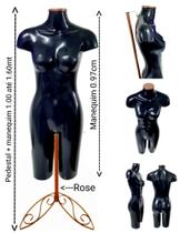 Manequim feminino (Meio corpo definido N.38) preto com tampa Rose + pedestal retro Rose.