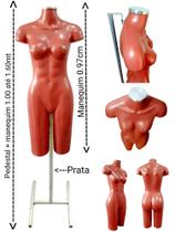 Manequim feminino (meio corpo definido n.38) Rose com tampa prata + pedestal H na cor prata.