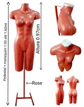 Manequim feminino (Meio corpo definido N.38)Rose com tampa prata + pedestal H na cor Rose
