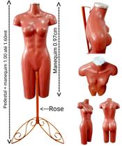 Manequim feminino (Meio corpo definido N.38)Rose com tampa prata + pedestal retro na cor rose Rose.
