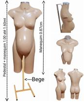 Manequim feminino (Meio corpo gravida N.38) bege com tampa prata + pedestal H na cor bege