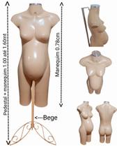 Manequim feminino (meio corpo gravida N.38) bege com tampa prata + pedestal retro Bege