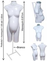 Manequim feminino (Meio corpo gravida N.38) branco com tampa prata + pedestal H branco.